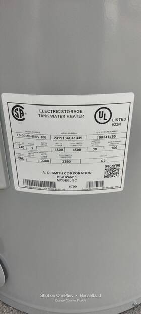 E6-30m6-45sv A. O. Smith Ao 100336387 Ent-50 Proline 50 G. Tall Residential Electric Water Heater