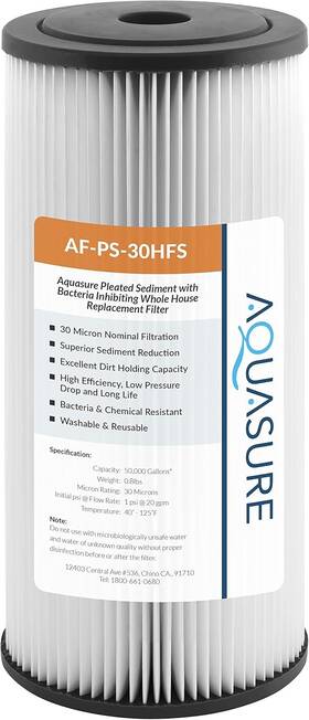 Aquasure 855864008804 Fortitude V2 Series High Flow 30 Micron Pleated Sediment Filter Standard Size