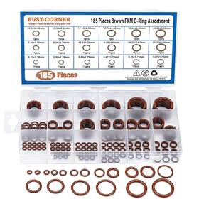 Busy-corner 791715983602 185 Pieces Fkm Brown O-ring Kit 75a Transparent Box Orings