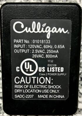 01018133 Culligan Water Softener Parts A/c Power Adapter Transformer
