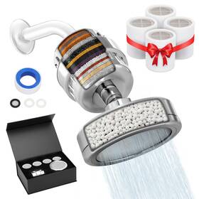 Fancat 634413347959 Filtered Shower Head 5 Replaceable Filter Cartridges 20 3 Stage Silver/black