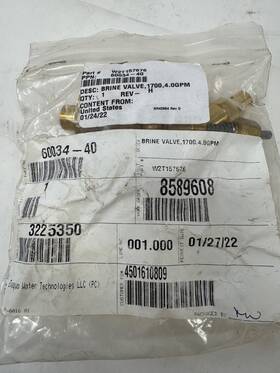 60034-40 Fleck New 1700 Brine Valve Model 4.0 Gpm 1/2 Inch