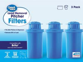 Great Value 078742017266 3-pack Lead Reducing Replacement Pitcher Filter Chlorine Cadmium