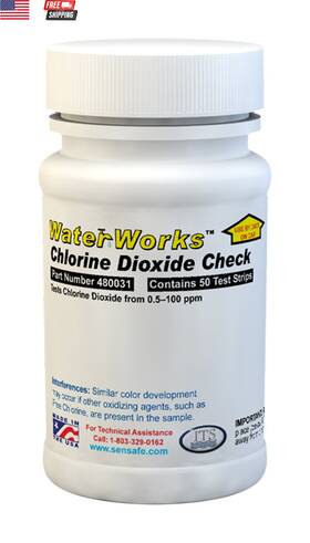 480031  Inc Sensafe Waterworks Chlorine Dioxide Testing Strip 1 Minute Test Time 0-100ppm R