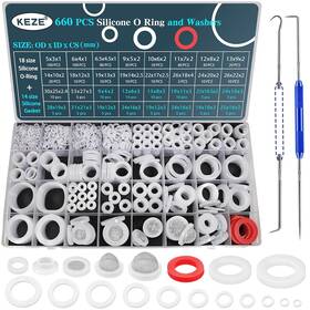 Keze 655365160939 660 Pcs 18 Size Clear Food Grade Silicone O Ring / White
