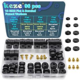 Keze 655365369332 96 Pcs 10 Size Faucet Washers Assorted Kit With Brass Bibb Screws