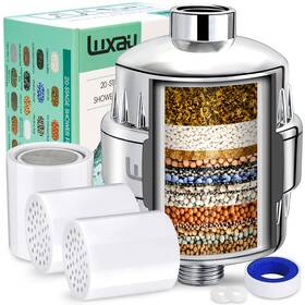6020010007 Luxau 20 Stage Shower Filter With 3 Cartridge 6.2 Inches X 5.3 Chrome