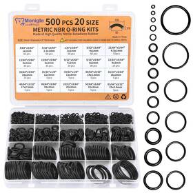 O-500 Monigte 500 Pcs 20 Sizes O Ring Kit Rubber O-ring Assortment Black