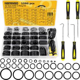 1086 Nbringo 716597866409 Sae Pcs O-rings Assortment Kit With 4 Pick And Hook Tools - Black