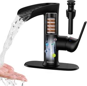 Fb4801mb Nobrand Black Waterfall Bathroom Faucet With Filter 360 Swivel Spout Pop-up Drain
