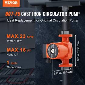 007-f5-7ifc Vevor 197988764731 Hot Water Circulation Pump 110v 70w 23 Gpm Recirculating