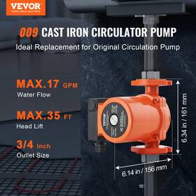009-bf5-j Vevor 197988771012 Hot Water Circulation Pump 110v 180w 17 Gpm Recirculating