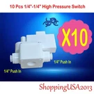 10 Pcs 1/4" High Pressure Switch For Pump Ro Water Filters Reverse Osmosis Parts. Fixed Price $40.99.