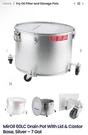 Miroil Model 60LC Drain Pot With Lid & Castor Base, Silver 7 Gal. Fixed Price $150.00.