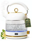 Electric Tea Kettle 1500W Temperature Control Keep Warm White Gold Fast Water. Fixed Price $154.99.