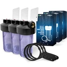 3 Transparent High Capacity 10 X 4.5 Whole House Filter Systems Brass Port. Fixed Price $139.99.