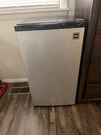 Rca Compact Mini Fridge, Single Door, Silver, Manual Defrost, Adjustable Shelves. Fixed Price $125.00.