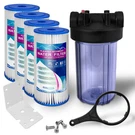 High Capacity Transparent Whole House Water Filter System With Pleated Sediment. Fixed Price $94.99.